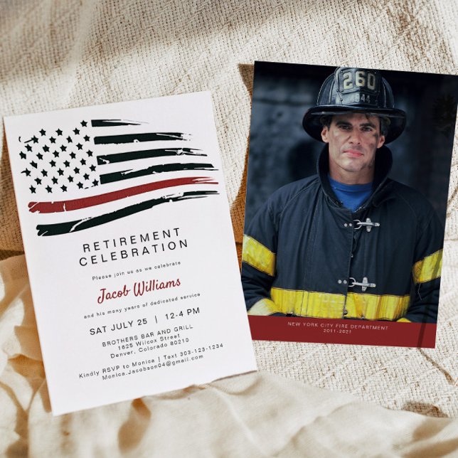 Watercolor Thin Red Line Flag Retirement Party Invitation (Creator Uploaded)