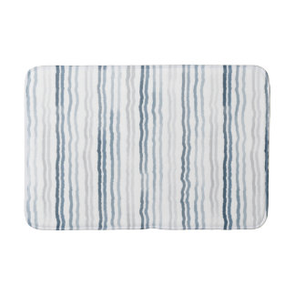 Watercolor Thin Stripes, Slate Blue, Gray, White Bath Mat