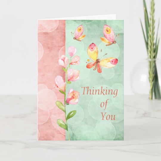 Watercolor Thinking of you card with Butterflies | Zazzle.com