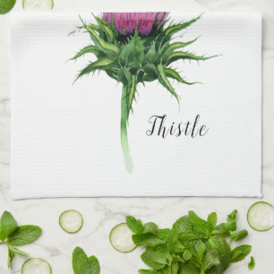 Watercolor Thistle Botanical Kitchen Towel
