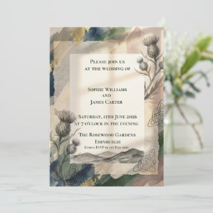 Watercolor Thistle & Celtic Knot Wedding Invitation