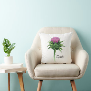 Watercolor Thistle Floral Throw Pillow