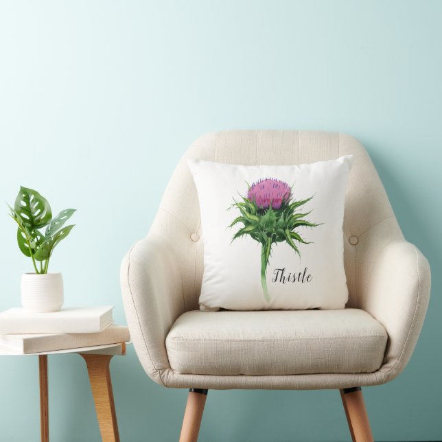 Watercolor Thistle Floral Throw Pillow (Chair)