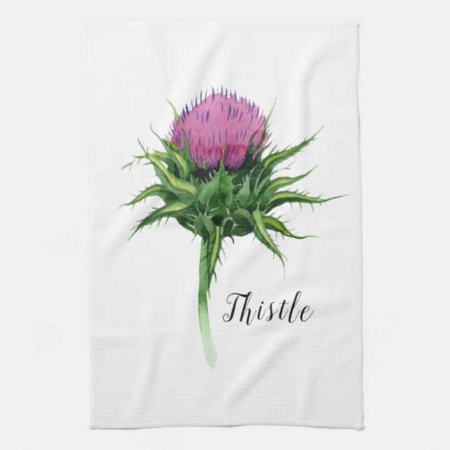 Watercolor Thistle Kitchen Towel (Vertical)