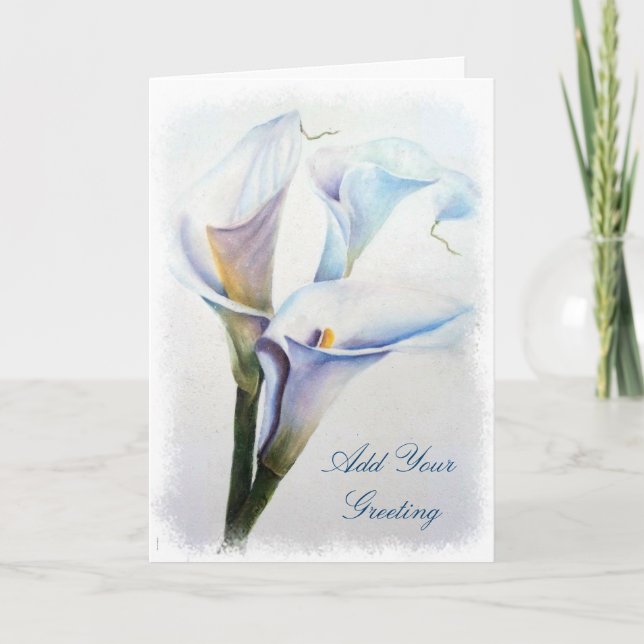 WATERCOLOR THREE WHITE LILY STALKS ENCOURAGING CARD (Front)