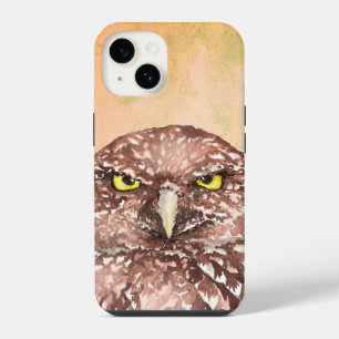 Watercolor Ticked Off Unhappy Grumpy Burrowing Owl iPhone 14 Case
