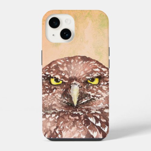 Watercolor Ticked Off Unhappy Grumpy Burrowing Owl iPhone 14 Case