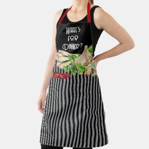 Watercolor Ticking Stripe Whats for Dinner  Apron