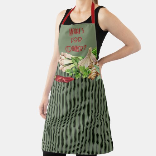 Watercolor Ticking Stripe Whats for Dinner Apron