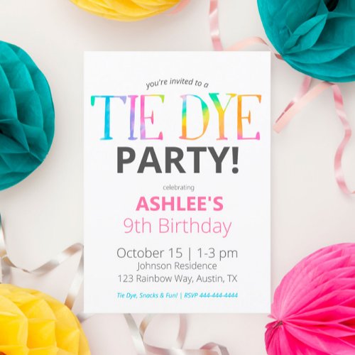 Watercolor Tie Dye Birthday Invitation