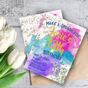 Watercolor Tie Dye Paint Splash Birthday Invitation