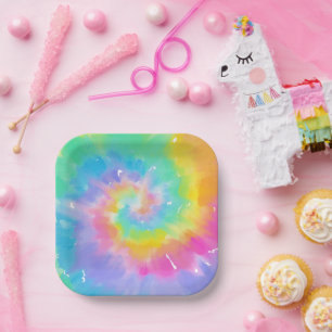 Watercolor Tie Dye Pattern Paper Plates