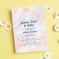 Watercolor Tie Dye Peace Hippie Baby Shower Invitation