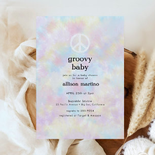 Watercolor Tie Dye Peace Hippie Baby Shower Invitation