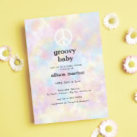 Watercolor Tie Dye Peace Hippie Baby Shower Invitation
