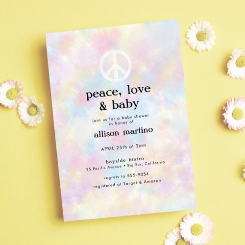 Watercolor Tie Dye Peace Hippie Baby Shower Invitation
