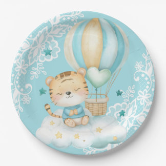 Watercolor Tiger & Balloon birthday paper Plates
