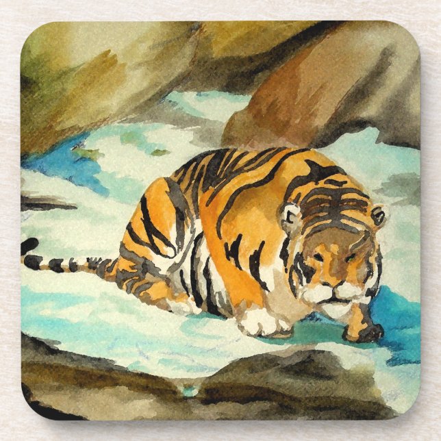 Watercolor Tiger Beverage Coaster (Front)