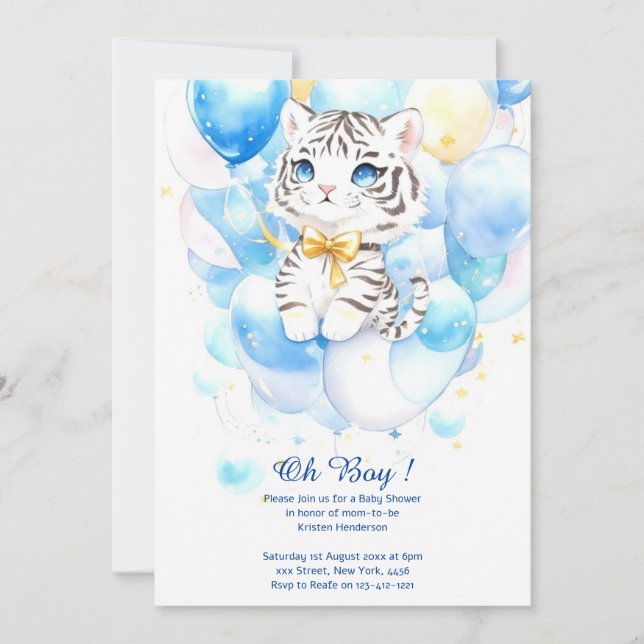 Watercolor Tiger Boy Baby Shower Invitation (Front)