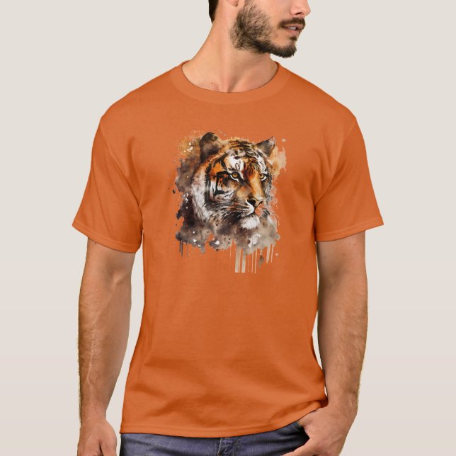 Watercolor Tiger Face  T-Shirt (Front)