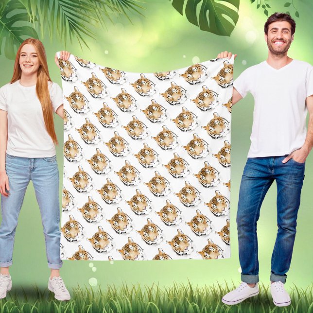 Watercolor Tiger Head Animal Pattern Fleece Blanket (Creator Uploaded)