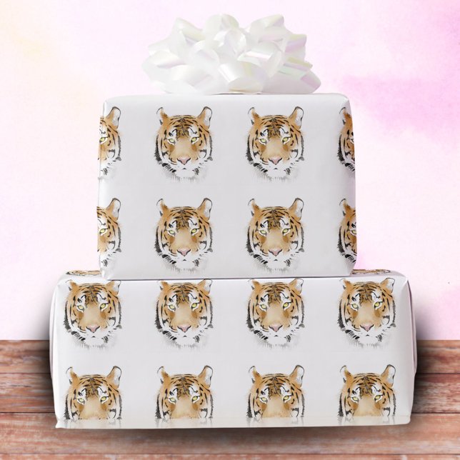 Watercolor Tiger Head Animal  Wrapping Paper (Creator Uploaded)