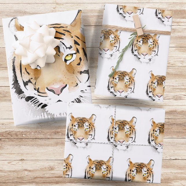 Watercolor Tiger Head Animal Wrapping Paper Sheets (Creator Uploaded)