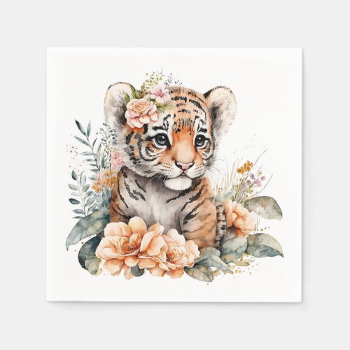 Watercolor tiger in flowers  napkins