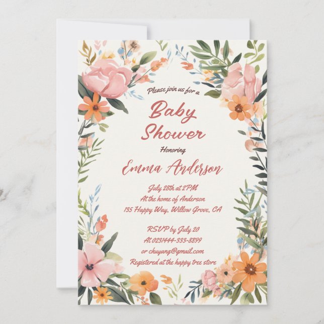 Watercolor Tiger Lily Baby Shower Invitation (Front)