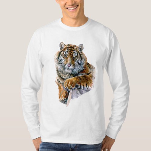 Watercolor Tiger Long Sleeve T_Shirt