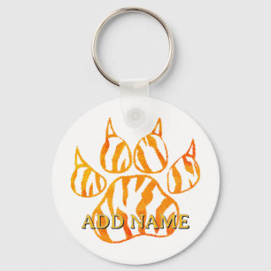 Watercolor Tiger Paw Print Custom Keychain