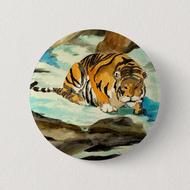 Watercolor Tiger Pinback Button (Front)