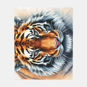 Watercolor Tiger Portrait With Fierce Eyes Fleece Blanket