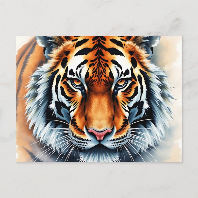 Watercolor Tiger Portrait With Fierce Eyes Postcard (Front)