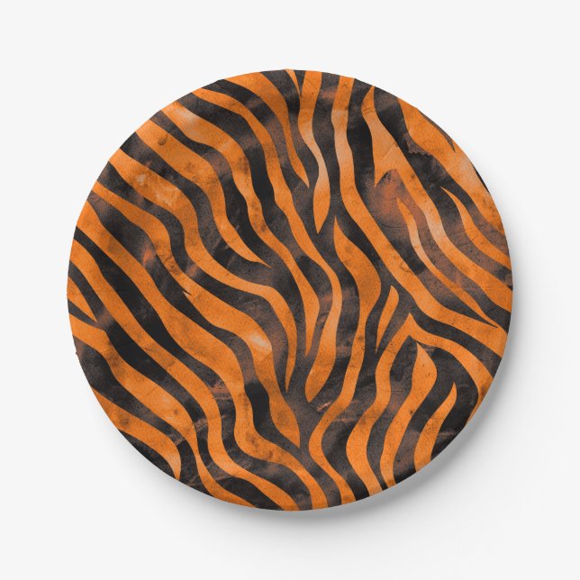 Watercolor Tiger Print Paper Plates (Front)