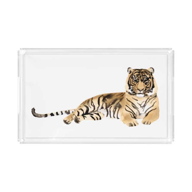 Watercolor Tiger Resting Acrylic Tray (Front)