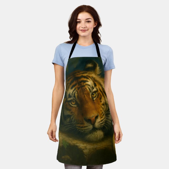 Watercolor Tiger Resting in Night Forest Apron (Worn)