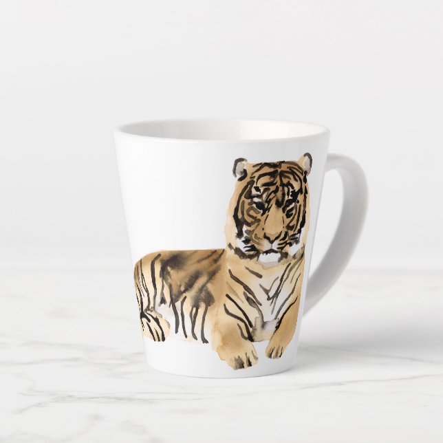 Watercolor Tiger Resting Latte Mug (Right Angle)