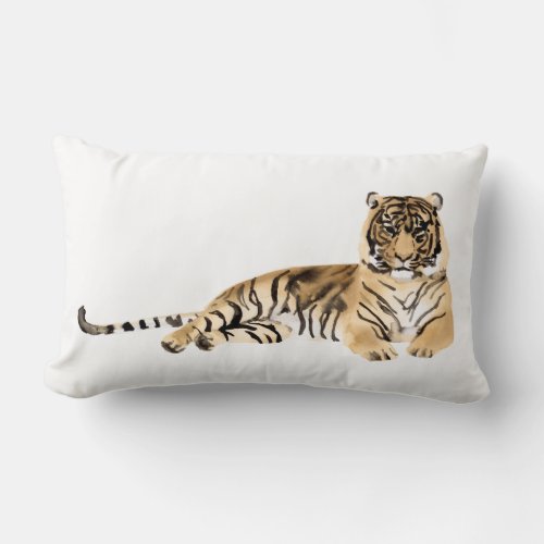Watercolor Tiger Resting Lumbar Pillow