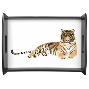 Watercolor Tiger Resting Serving Tray