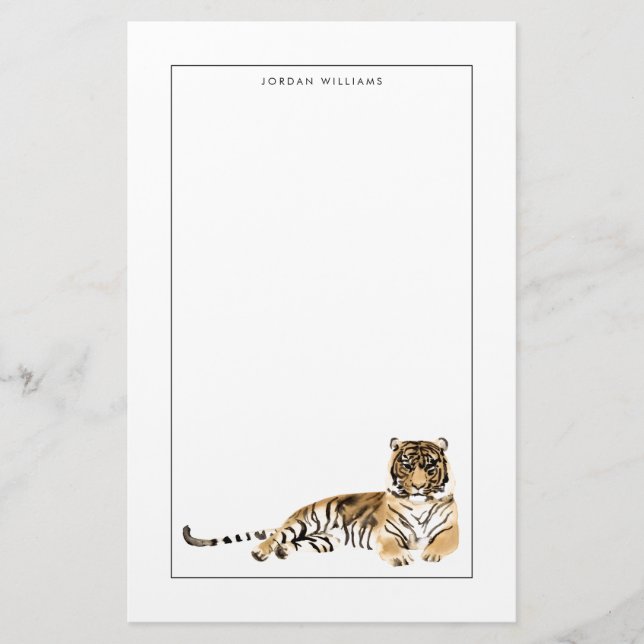 Watercolor Tiger Resting Stationery (Front)