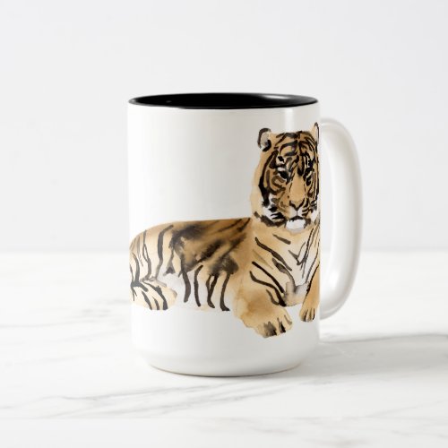 Watercolor Tiger Resting Two_Tone Coffee Mug