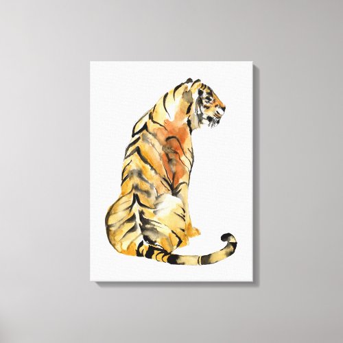 Watercolor Tiger Sitting Canvas Print