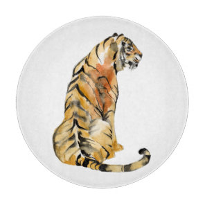 Watercolor Tiger Sitting Cutting Board