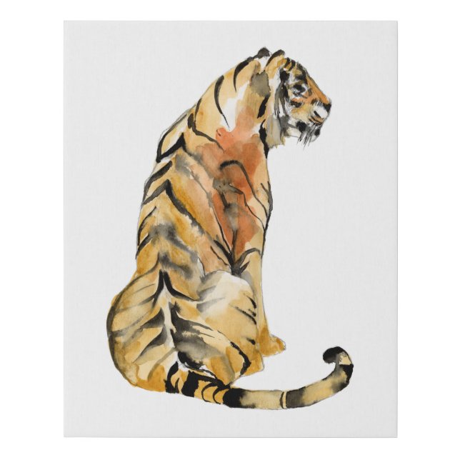 Watercolor Tiger Sitting Faux Canvas Print (Front)