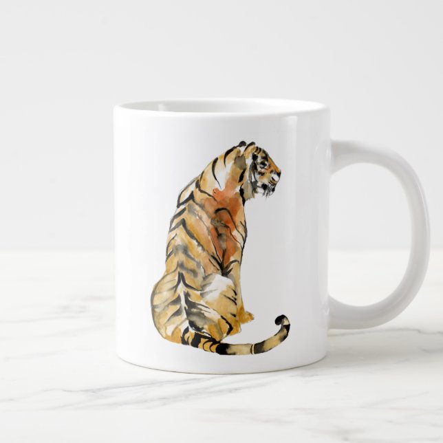 Watercolor Tiger Sitting Giant Coffee Mug (Right)