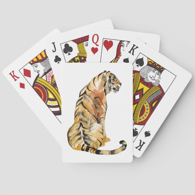 Watercolor Tiger Sitting Poker Cards (Back)