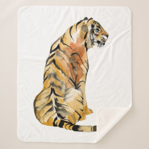Watercolor Tiger Sitting Sherpa Blanket