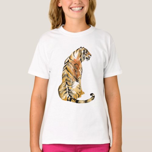 Watercolor Tiger Sitting T_Shirt