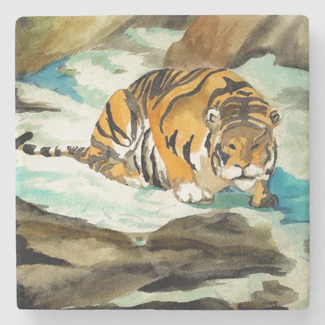 Watercolor Tiger Stone Coaster (Front)